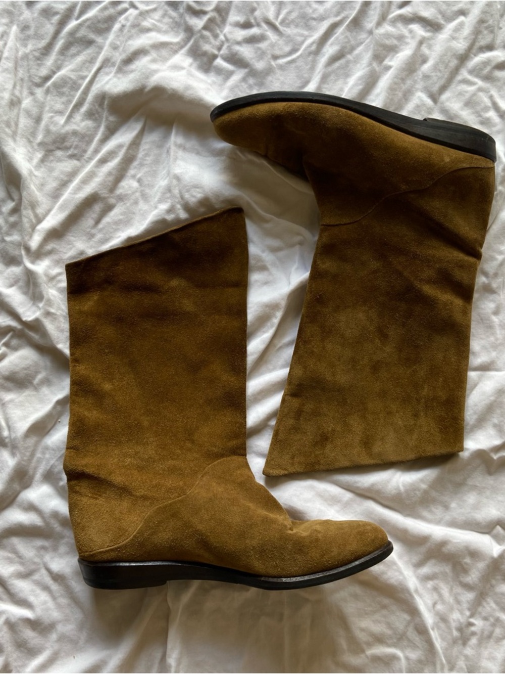 Botticelli Olive Suede Mid-Calf Boot with Almonf Toe